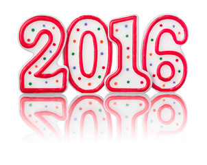 Rote Jahreszahl 2016 mit Reflexion