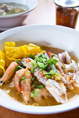 Fresh mantis shrimp and seafood with Tom Yum noodle, Bangkok Tha