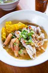 Fresh mantis shrimp and seafood with Tom Yum noodle, Bangkok Tha