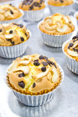 Muffin butter cakes with cashew nut and chocolate chips on top