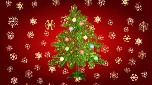 Animation of illustration seamless loop Christmas tree with baubles and gold  snowflakes video