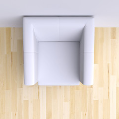 Easy chair in corner of the room. Top view. 3d illustration.