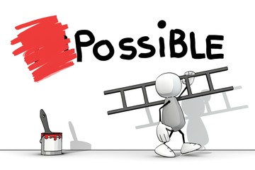 little sketchy man with ladder changed impossible to possible with red paint © ullrich