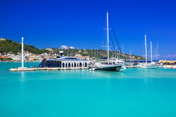 Fototapeta na wymiar Marina with boats on the bay of Zakynthos, Greece
