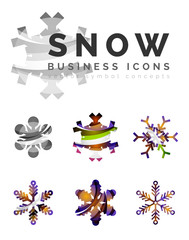 Set of abstract colorful snowflake logo icons, winter concepts