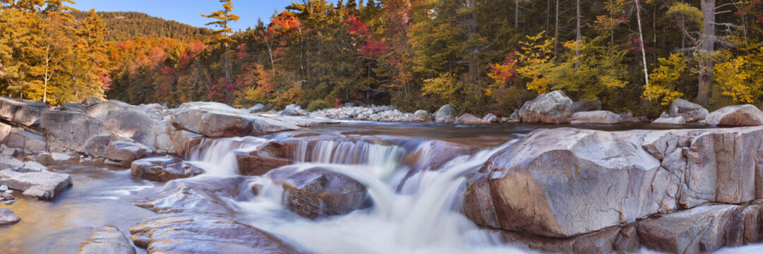 River through fall foliage, Swift River Lower Falls, NH, USA