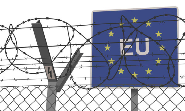 Grenzzaun mit Europa Schild - Vektor