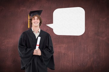 Composite image of smiling student in graduate robe