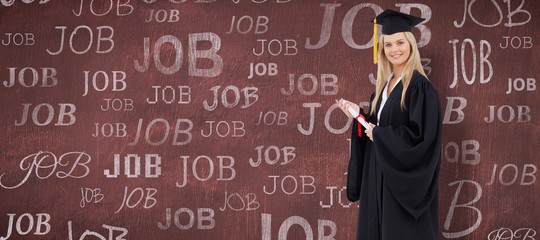Composite image of blonde student in graduate robe