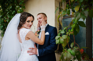wedding couple background old  house