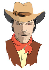 Vector portrait of cowboy on white.Strong man in cowboy clothes