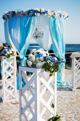 beautiful wedding setting up on beach
