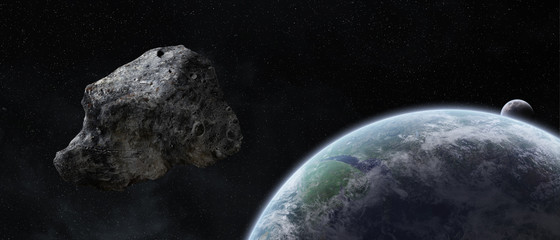Asteroids threat over planet earth - obrazy, fototapety, plakaty