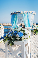 beautiful wedding setting up on beach