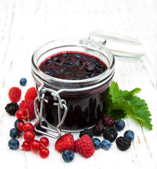 Jam and fresh berries