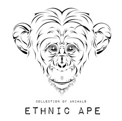 Ethnic black head of ape. totem/tattoo design. Use for print, posters, t-shirts. Vector illustration