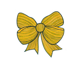 Graphic bow. Drawing color pencils. Yellow.