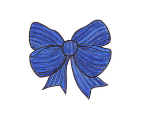 Graphic bow. Drawing color pencils. Blue