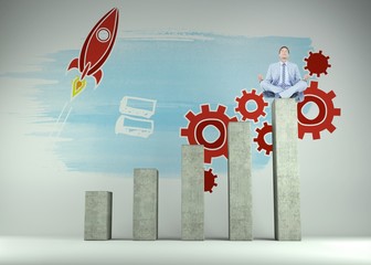 Composite image of calm businessman meditating in lotus pose