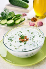 Summer cold soup with cucumbers