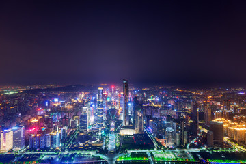 panorama of skyscrapers at night