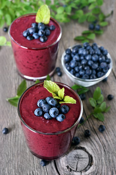 Glasses of blueberry smoothie