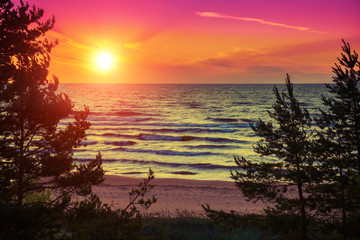 Fototapeta na wymiar Beautiful sunset over sea