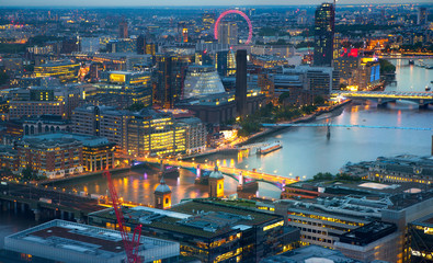 Fototapeta premium London at sunset, panoramic view with lights