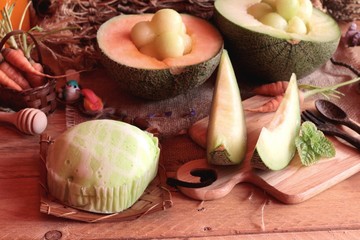 Cantaloupe melon fruit juicy and Melon cake.