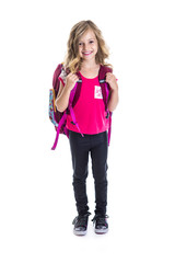 little girl with  backpack, school, learning, knowledge