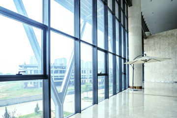 glass wall of interior space