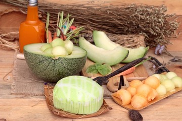 Cantaloupe melon fruit juicy and Melon cake.