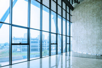 glass wall of interior space
