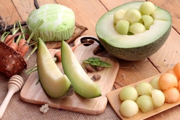 Cantaloupe melon fruit juicy and Melon cake.