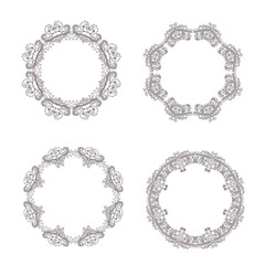 Set of round frames. Vector borders. Collection of circle decorative elements. 