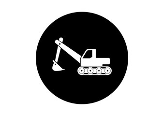 Black and white excavator icon on white background