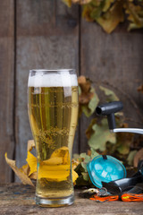 oktoberfest with fishing tackles and glass a beer