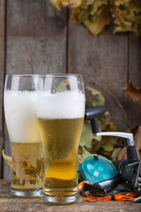 oktoberfest with fishing tackles and glass a beer