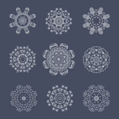 Set of round decorative elements. Mandala design. Vector illustration.