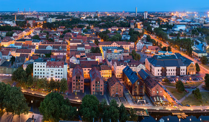 Fototapeta na wymiar Aerial view of the Old town district. Klaipeda city in the evening time. Klaipeda, Lithuania.