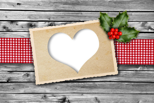 Weihnachtskarte mit Herz und Karoband