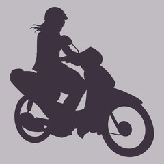 Fototapeta na wymiar Vector Silhouette of Woman on Motorbike