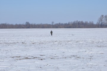 winter landscape snow man hunting space field