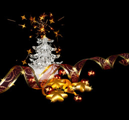 Christmas stars,balls and fur-tree on a black background © Germanova Antonina
