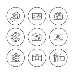 camera, dslr, diaphragm, line icons