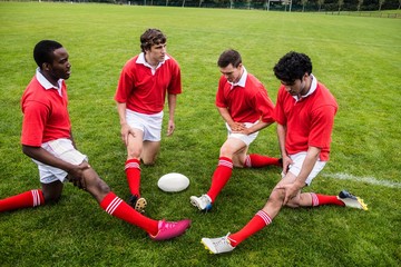 Fototapeta premium Rugby players warming up before match
