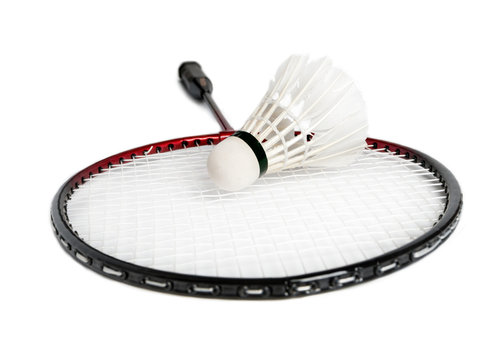 racket is a badminton and shuttlecock