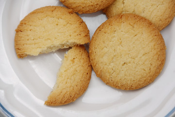 close up cookies on white dish