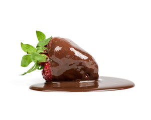 strawberry in chocolate isolated