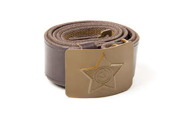 Old russian army belt on white background